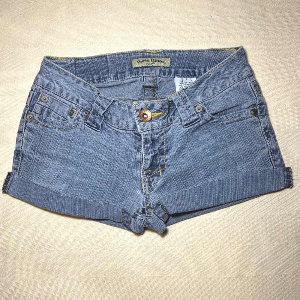 Paris Blues Vintage Y2K Low Rise Denim Mini Shorts Cuffed Medium Wash Size 1